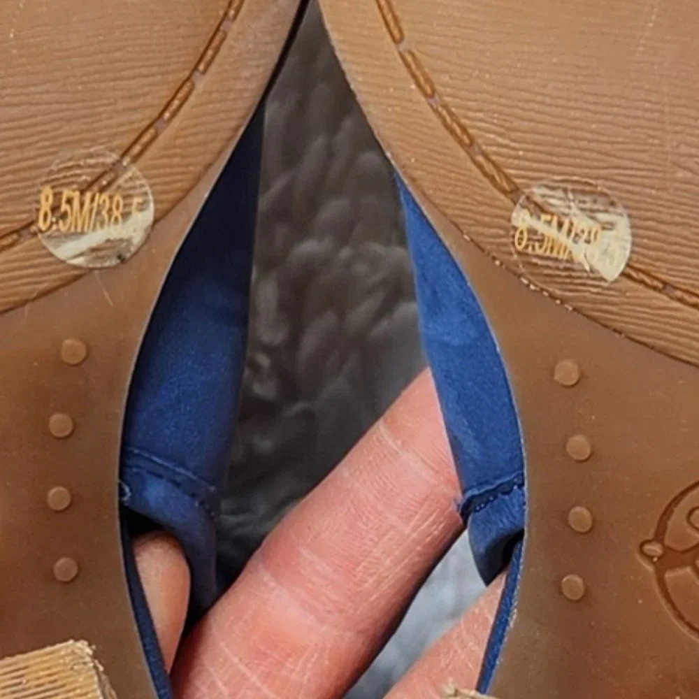 Lucky Brand Blue Peep Toe Block Stacked Ankle Heel Booties Shoes Sandals 8.5